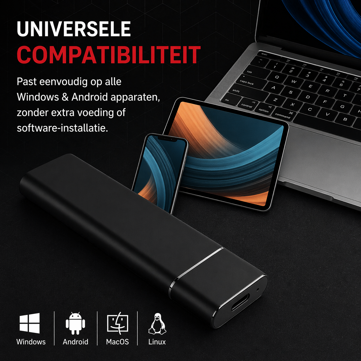 4TB Externe SSD Schijf – Plug & Play – USB 3.0 & USB-C – Universeel