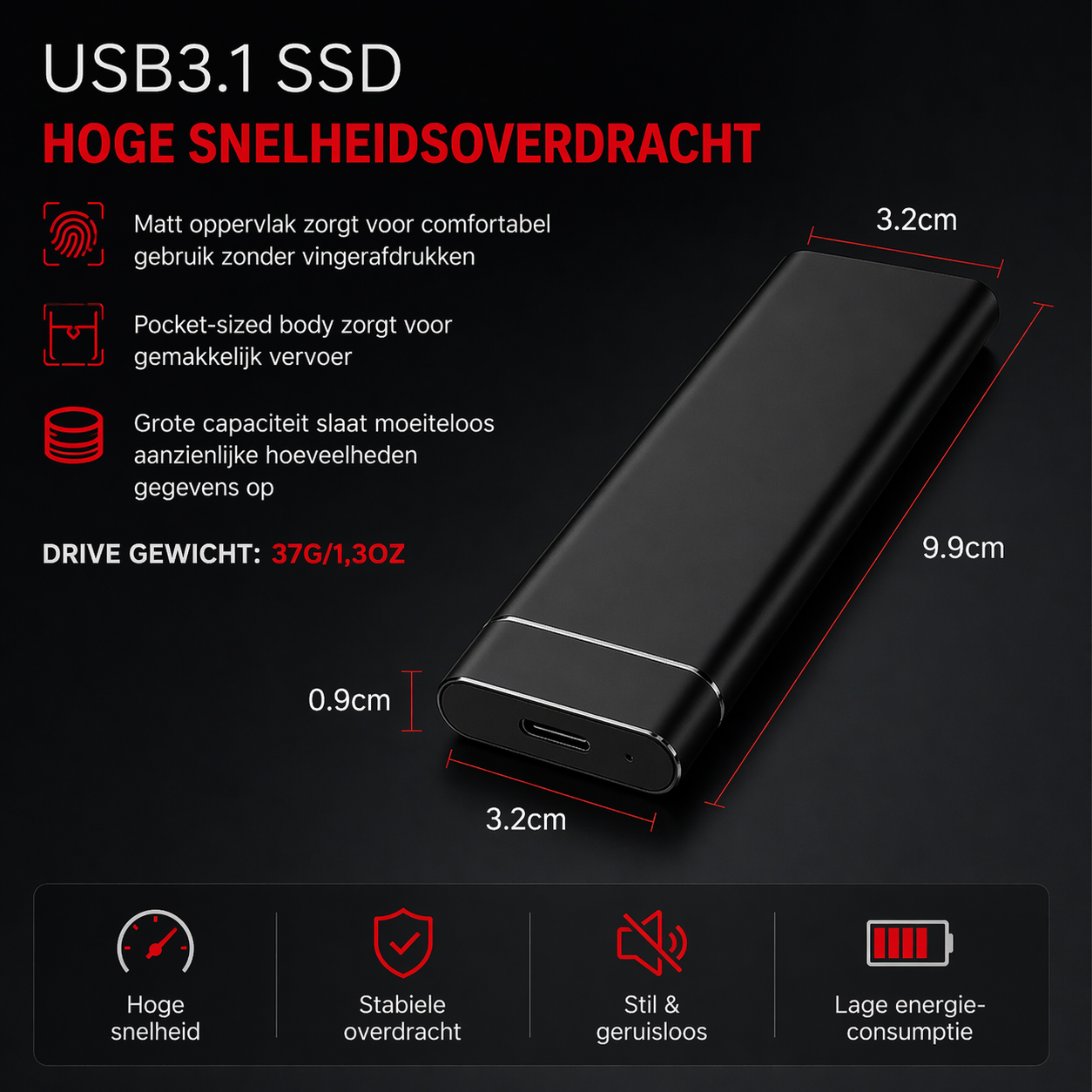 4TB Externe SSD Schijf – Plug & Play – USB 3.0 & USB-C – Universeel