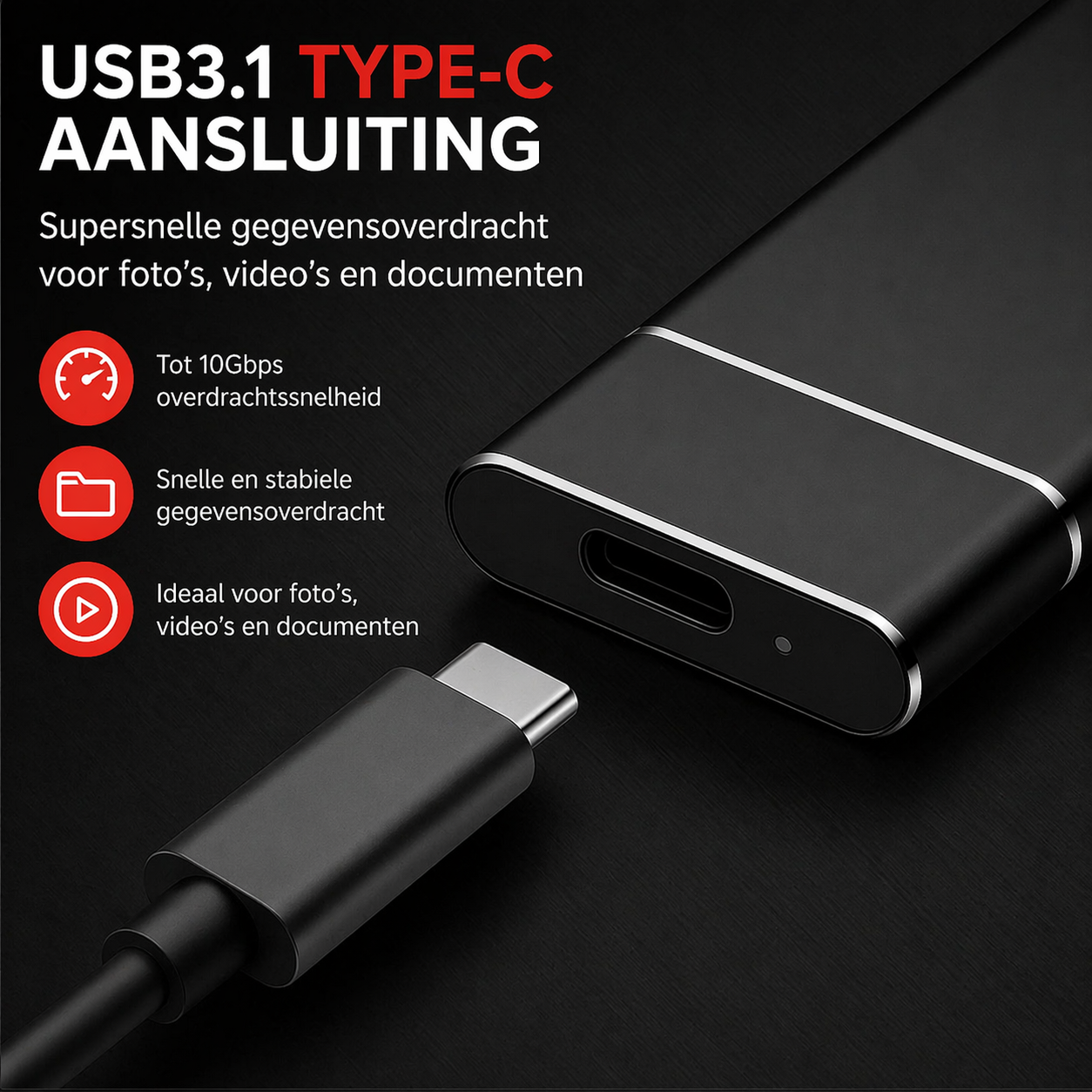 4TB Externe SSD Schijf – Plug & Play – USB 3.0 & USB-C – Universeel