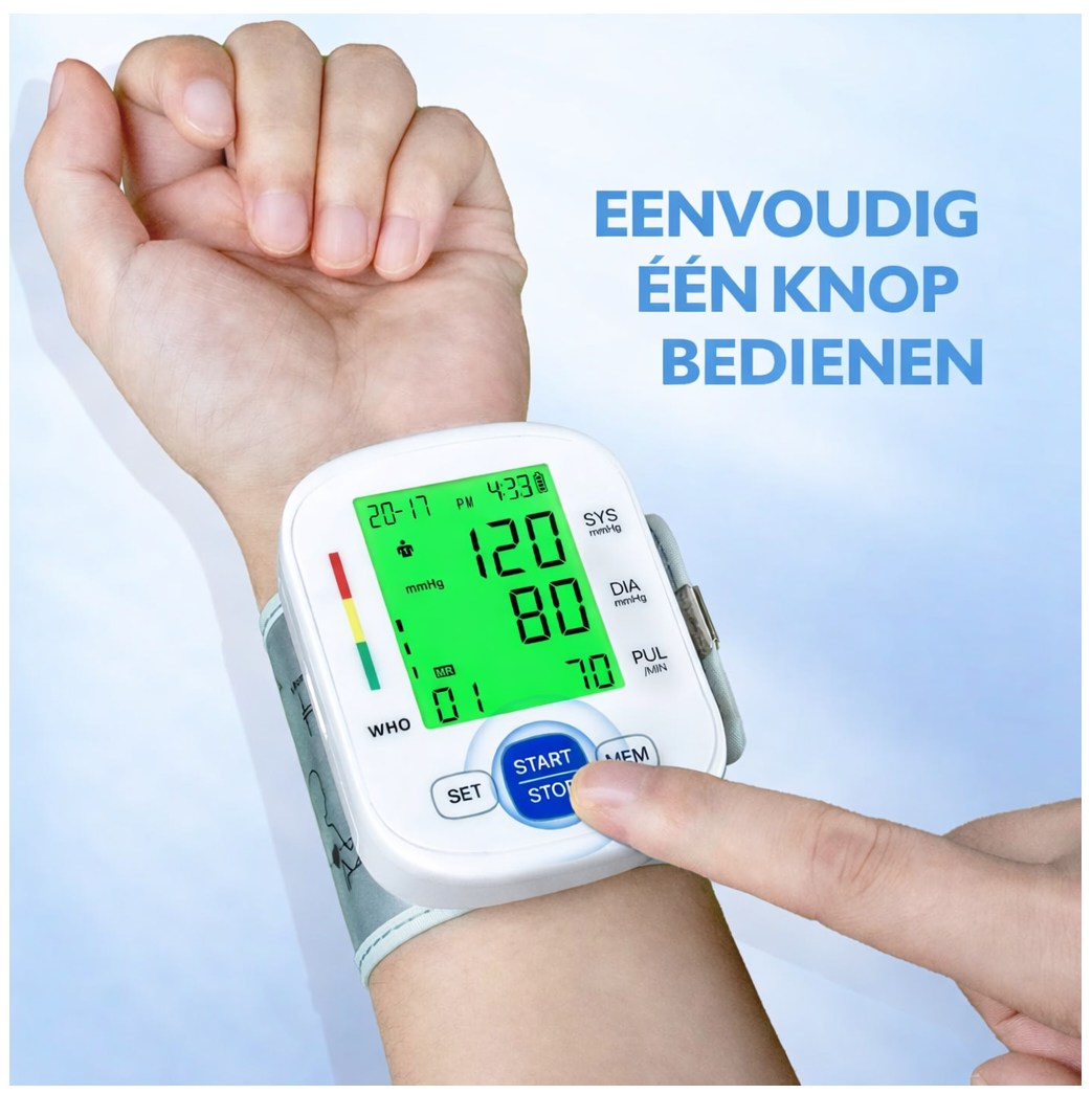 Digitale bloeddrukmeter pols en hartslag meter met groot lcd scherm