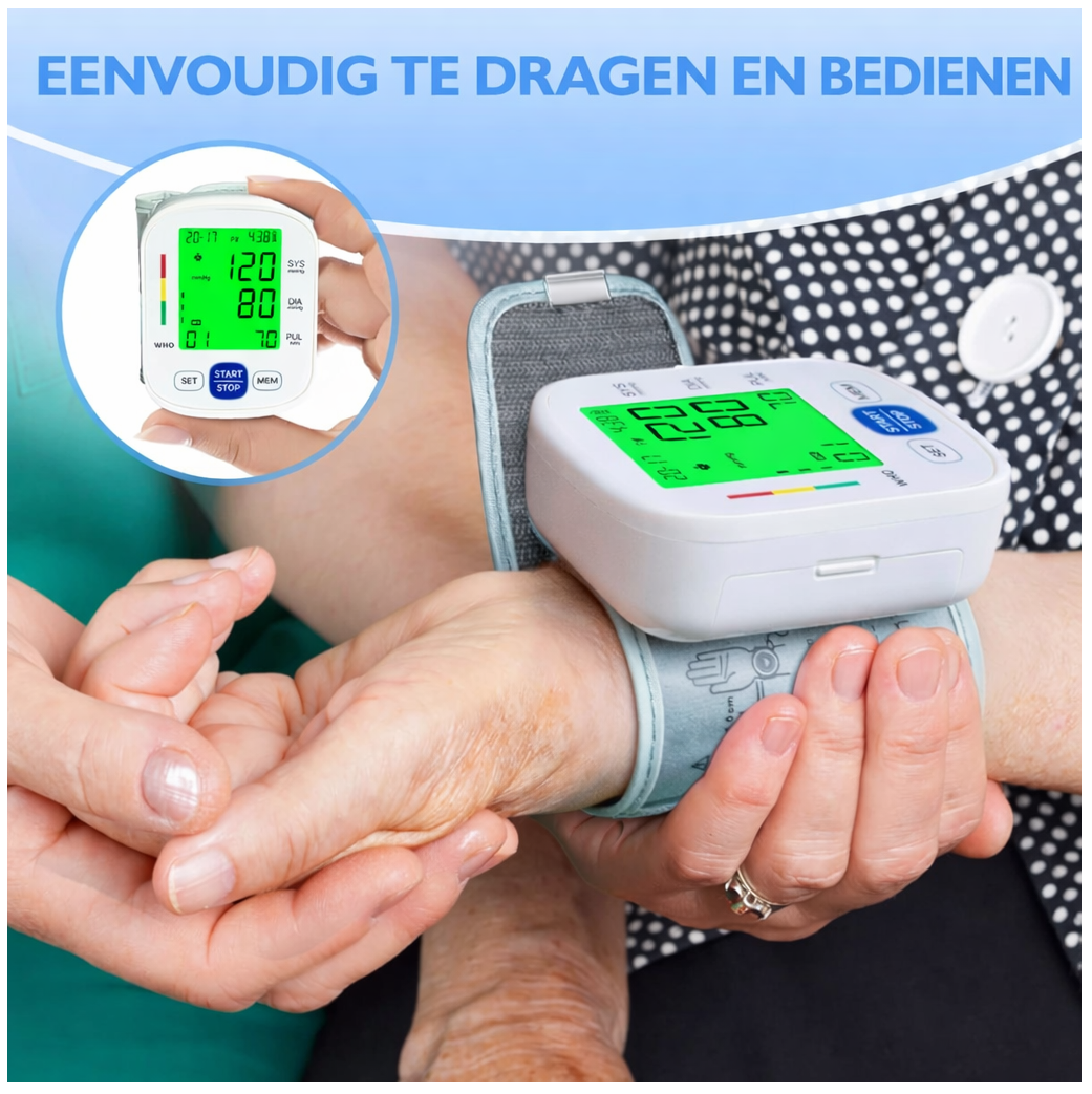 Digitale bloeddrukmeter pols en hartslag meter met groot lcd scherm