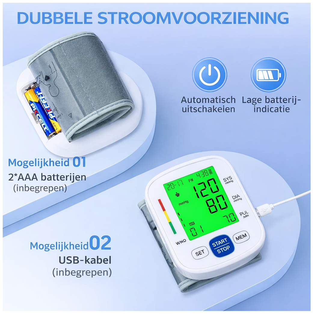 Digitale bloeddrukmeter pols en hartslag meter met groot lcd scherm