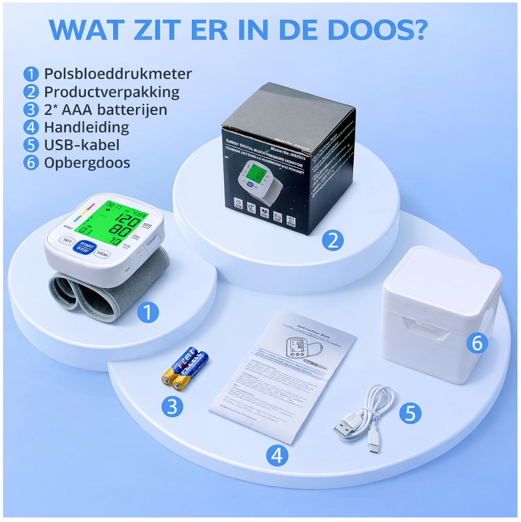 Digitale bloeddrukmeter pols en hartslag meter met groot lcd scherm